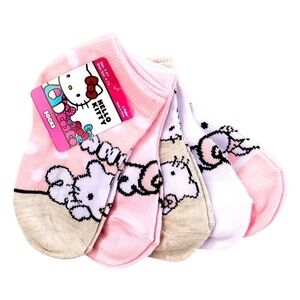 𝅺HELLO Kitty Girl's Shorty Bow Pink 5 Pack Socks